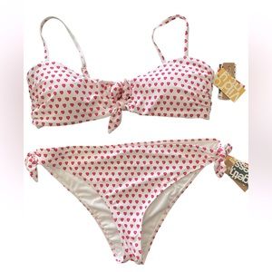 Roller Rabbit 2 piece bandeau style red hearts bikini XL bottoms L top